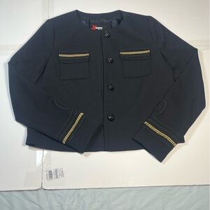 SINEQUANONE Womens Military Jacket Embroidered Crop Button Front Black Gold Goth